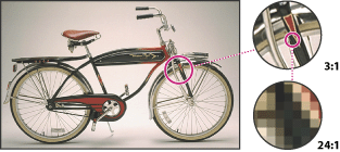 Illustration of a bitmap image at different levels of magnification