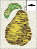 Pear painted with custom brush shown in inset